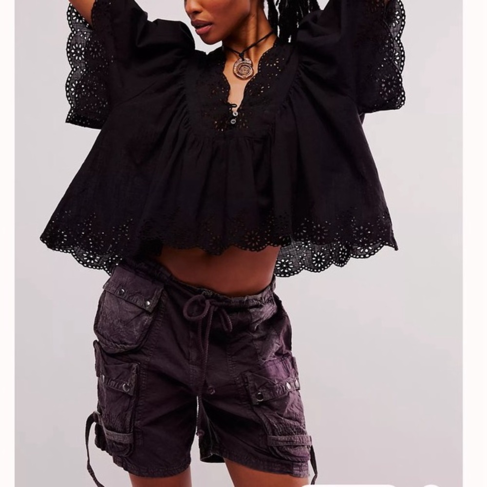 FREE PEOPLE MOON BAY PARACHUTE SHORTS BLACK